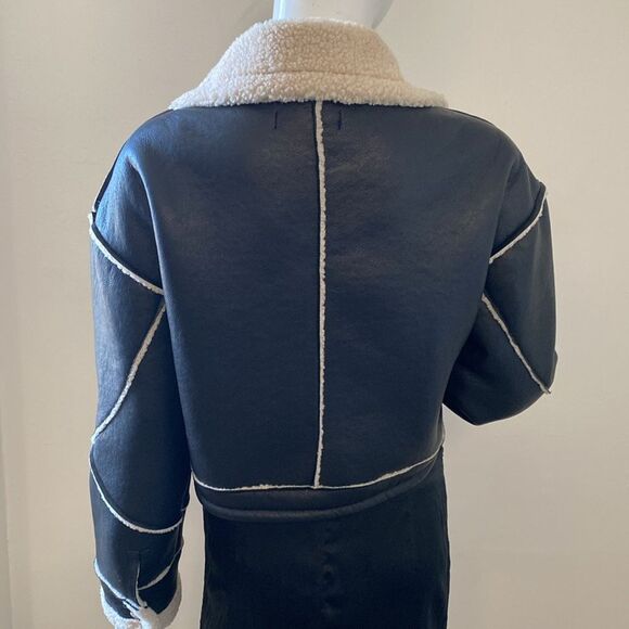 Blank NYC Black Faux Leather Sherpa Lined Oversized Coat Flying Squad Nordstrom - Picture 5 of 9